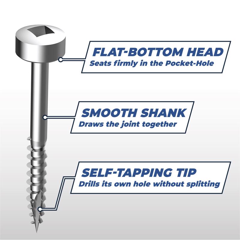 Kreg No. 2 X 1 in. L Square Zinc-Plated Pocket-Hole Screw 500 pk