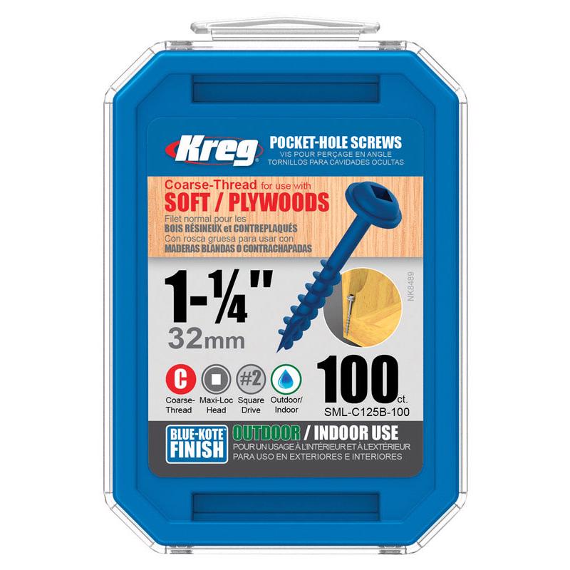 Kreg No. 8 X 1-1/4 in. L Square Blue-Kote Pocket-Hole Screw 100 ct