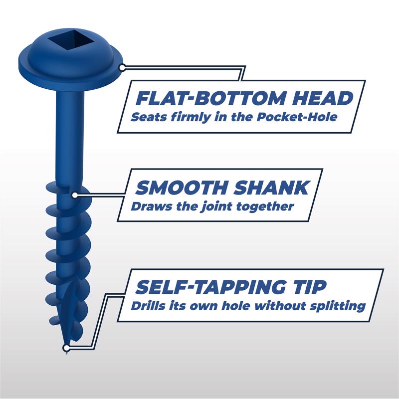 Kreg No. 8 X 2 in. L Square Blue-Kote Pocket-Hole Screw 250 ct