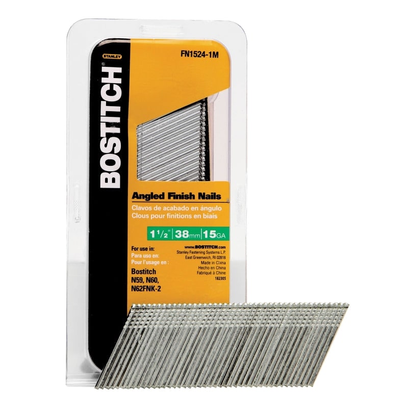 Bostitch 1-1/2 in. 15 Ga. Angled Strip Coated Finish Nails 1,000 pk