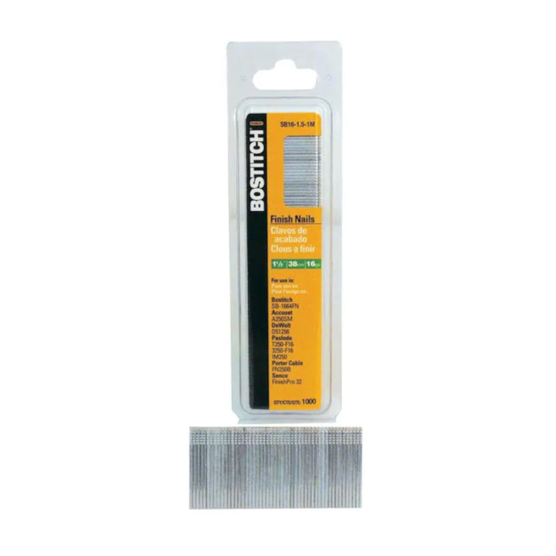 Bostitch 1-1/2 in. 16 Ga. Straight Strip Coated Finish Nails 1,000 pk