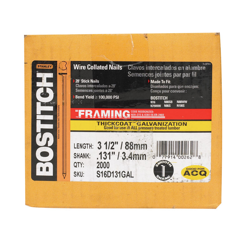 Bostitch 3-1/2 in. Angled Strip Galvanized Stick Nails 28 deg 2000 pk