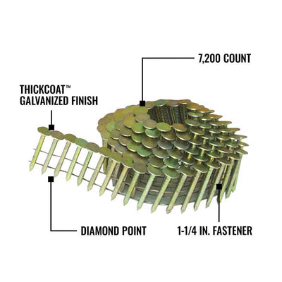 Bostitch 1-1/4 in. Wire Coil Galvanized Roofing Nails 15 deg 7200 pk