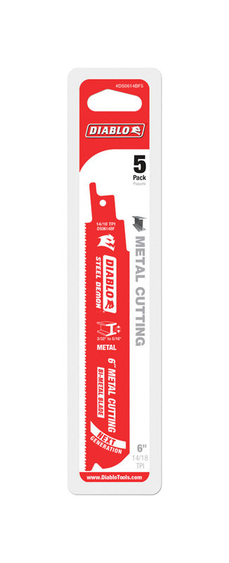 Diablo Steel Demon 6 in. Bi-Metal Dual Tooth Reciprocating Saw Blade 14/18 TPI 5 pk