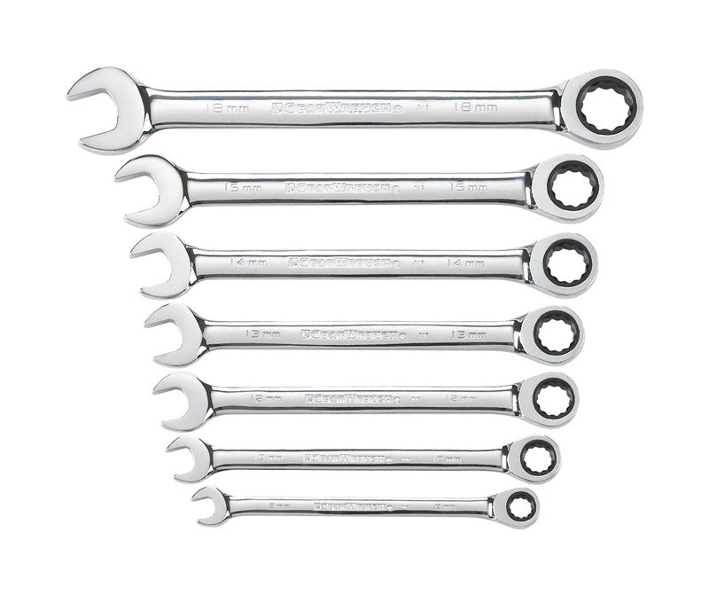 GearWrench 12 Point Metric Ratcheting Combination Wrench Set 7 pc