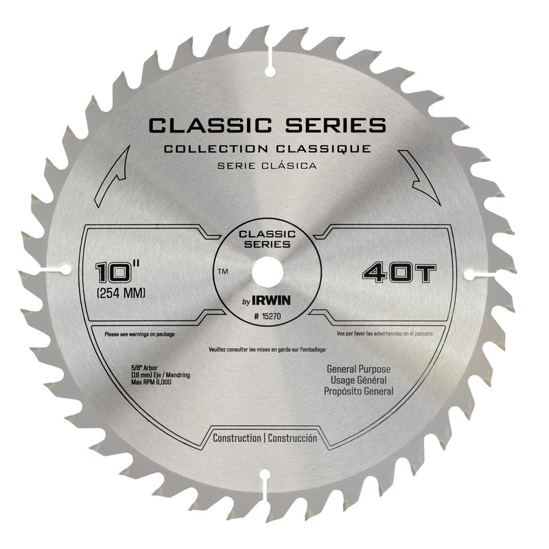 Irwin 10 in. D X 5/8 in. Classic Carbide Circular Saw Blade 40 teeth 1 pk