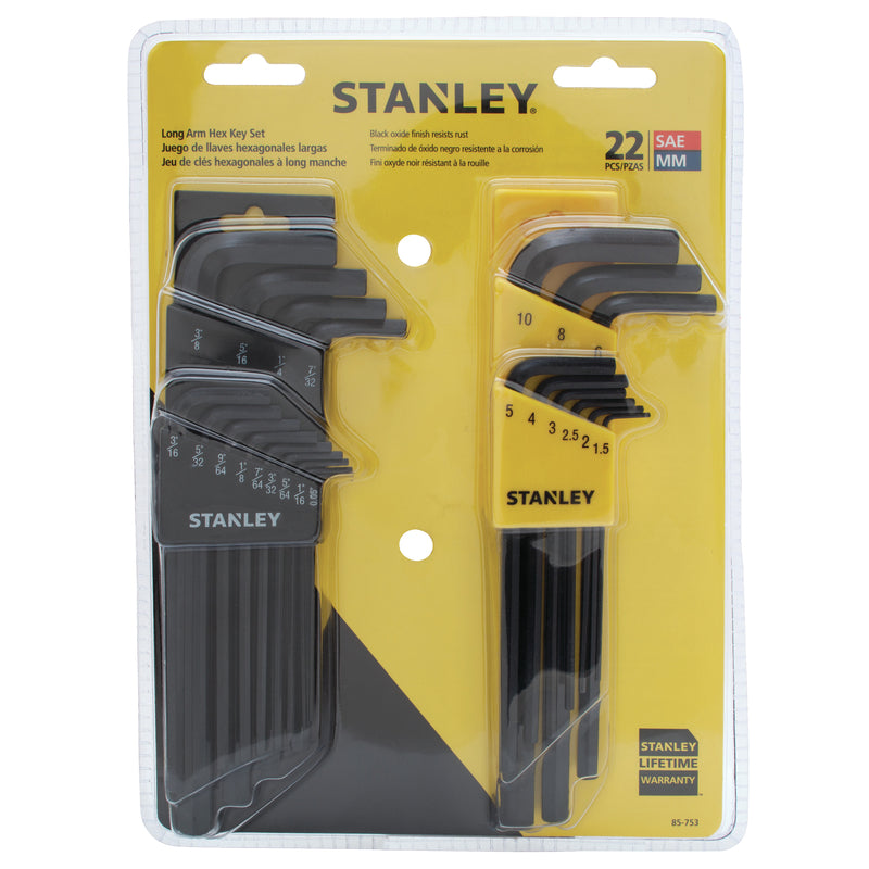 Stanley Multi-Size Metric and SAE Long Arm Hex Key Set 22 pc