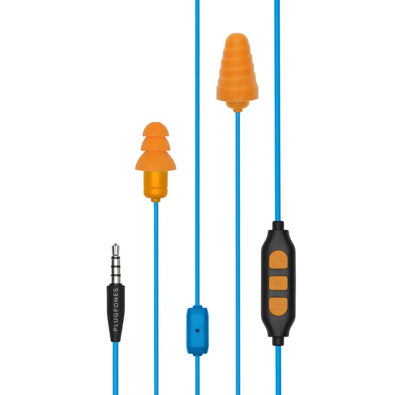 Plugfones Guardian Plus 26 dB Nylon/Silicone/Soft Foam Earplugs/Earphones w/Mic Blue/Orange 1 pair