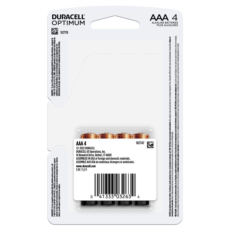 Duracell Optimum AAA Alkaline Batteries 4 pk Carded