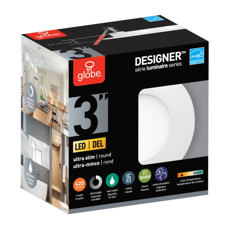 Globe Electric Designer Luminaire Series Frost White 3 in. W Metal LED Canless Recessed Downlight 6
