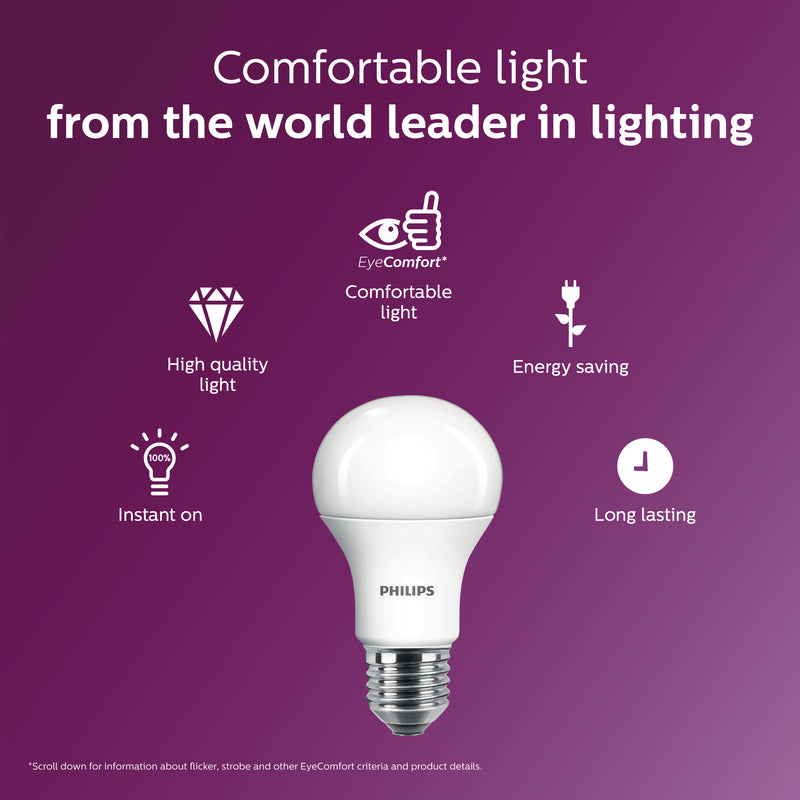 Philips A19 E26 (Medium) LED Bulb Daylight 100 Watt Equivalence 4 pk