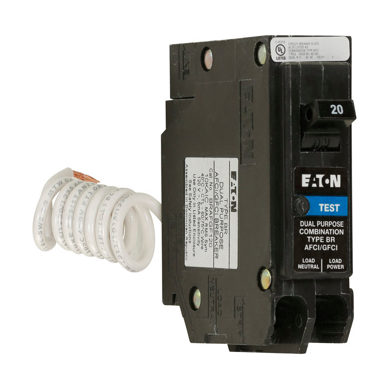 Eaton 20 amps Arc Fault/Ground Fault Single Pole Circuit Breaker w/Self Test