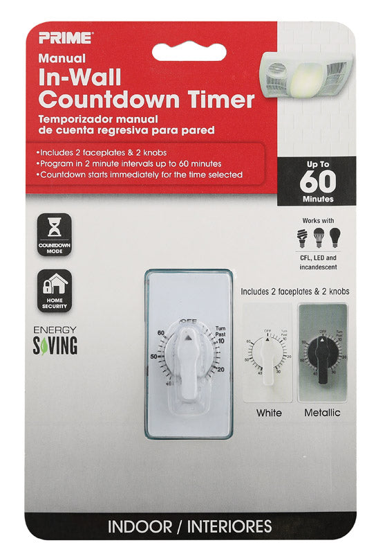 Prime EZ-SET Indoor In Wall Countdown Timer 125 V White
