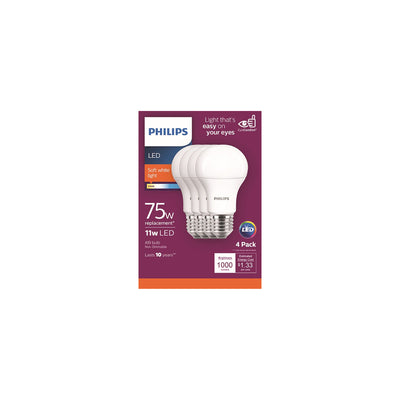 Philips A19 E26 (Medium) LED Bulb Soft White 75 Watt Equivalence 4 pk