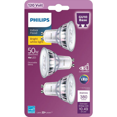 Philips MR16 GU10 LED Bulb Bright White 50 Watt Equivalence 3 pk