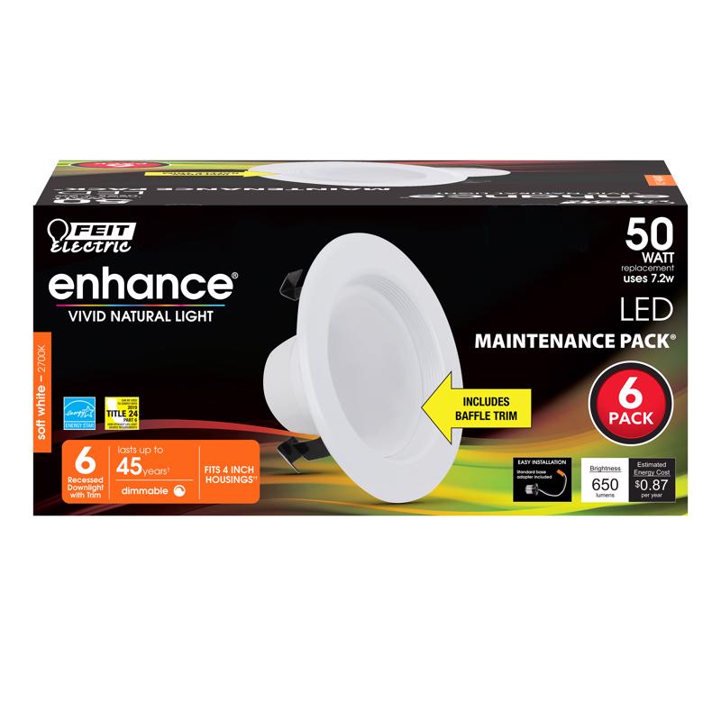 Feit Electric Enhance Soft White 4 in. W LED Dimmable Recessed Downlight 7.2 W