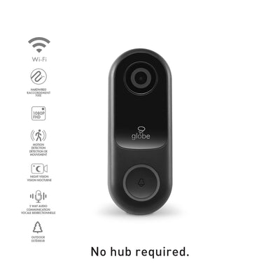 Globe Electric Wi-Fi Smart Home Black/Gray ABS/Polycarbonate Wired Video Doorbell