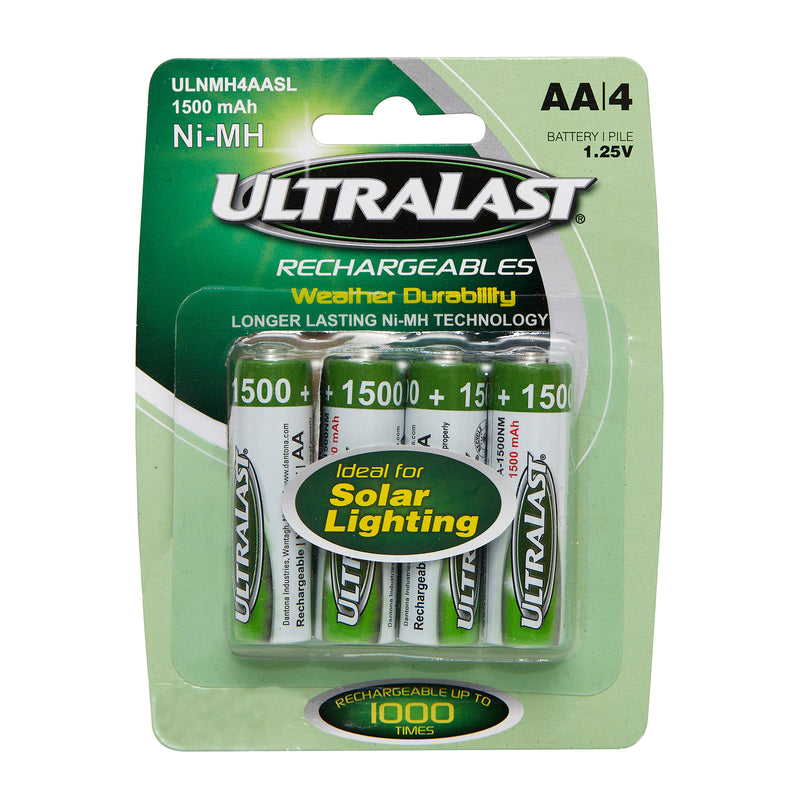 Ultralast NiMH AA 1.2 V 1.5 Ah Solar Rechargeable Battery 4 pk