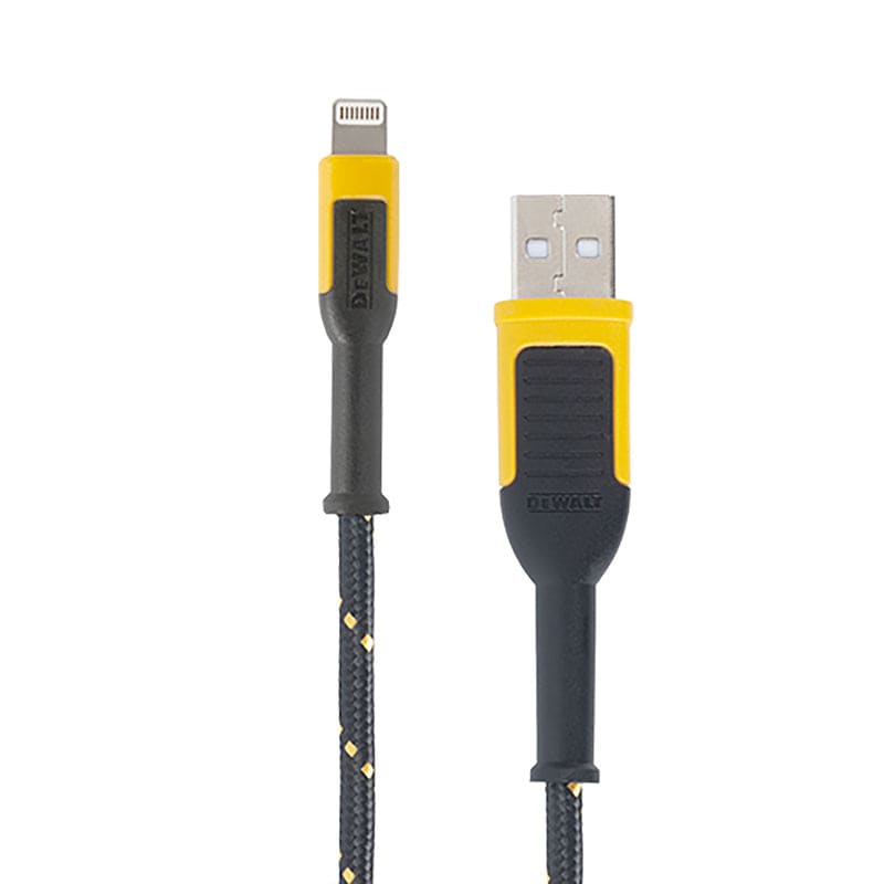 DeWalt Lightning to USB Charge and Sync Cable 10 ft. Black/Yellow