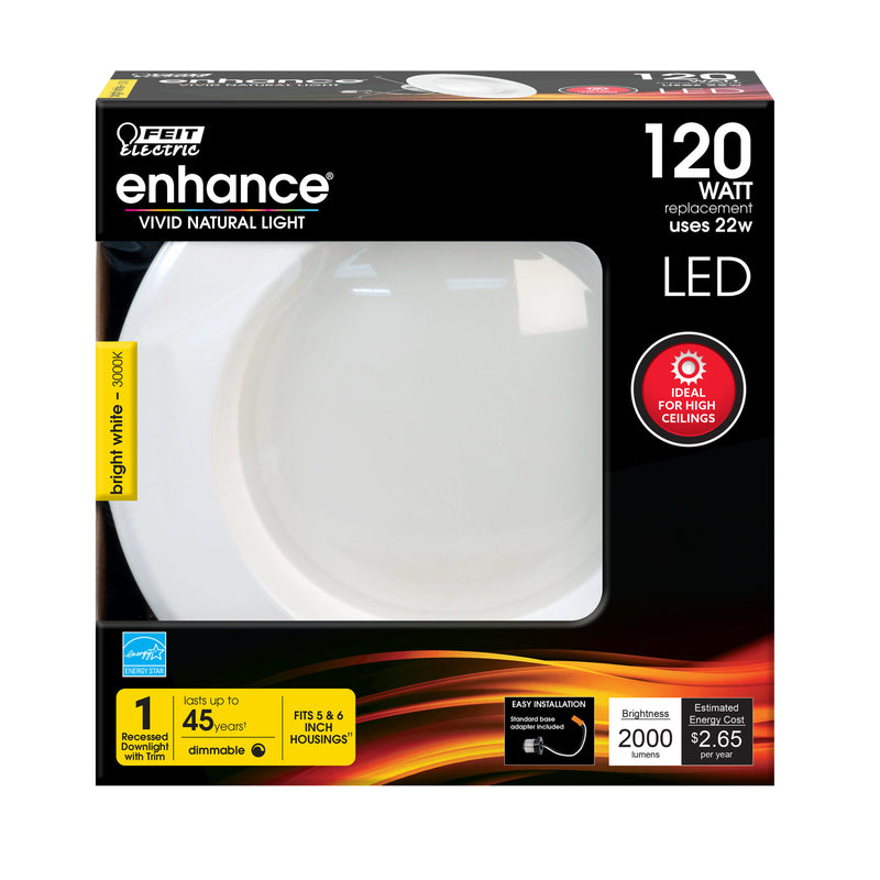 Feit Electric Enhance Bright White 5-6 in. W Aluminum LED Dimmable Recessed Downlight 22 W