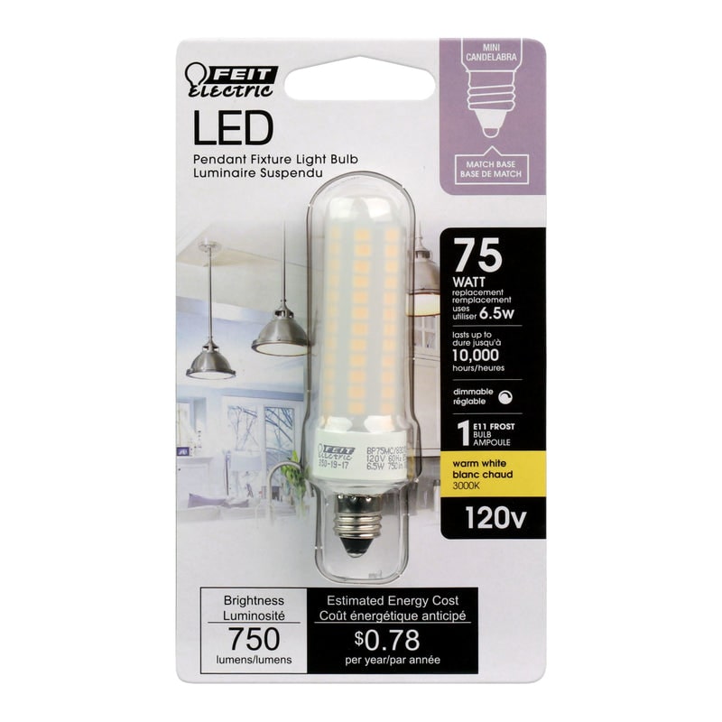 Feit Electric Tube E11 LED Bulb Warm White 75 Watt Equivalence 1 pk