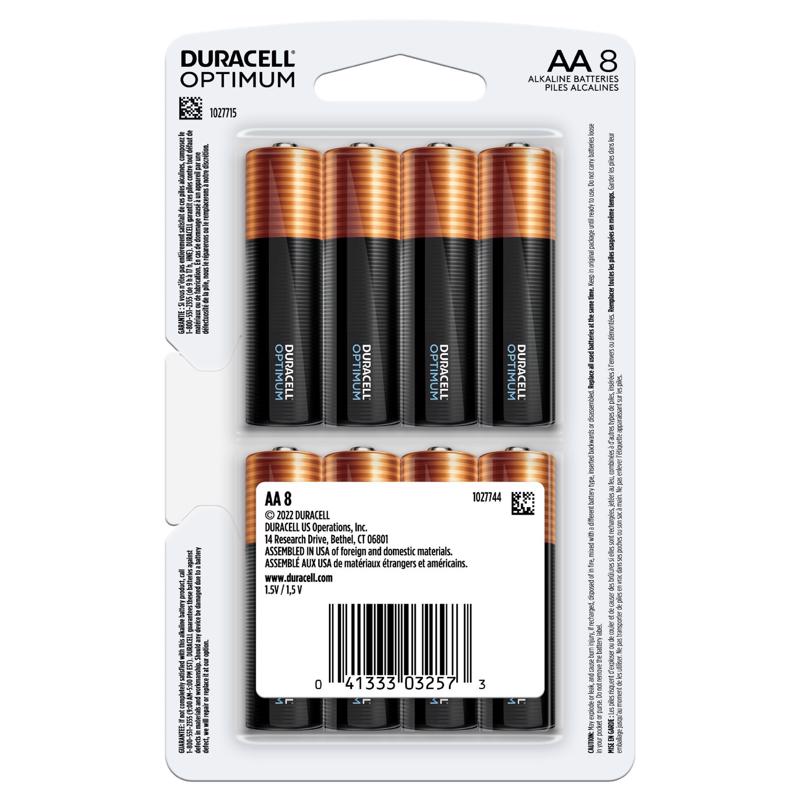 Duracell Optimum AA Alkaline Batteries 8 pk Carded