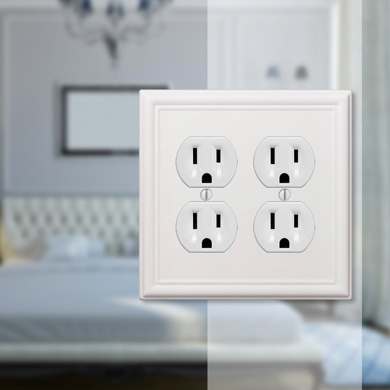 Amerelle Chelsea White 2 gang Stamped Steel Duplex Outlet Wall Plate 1 pk