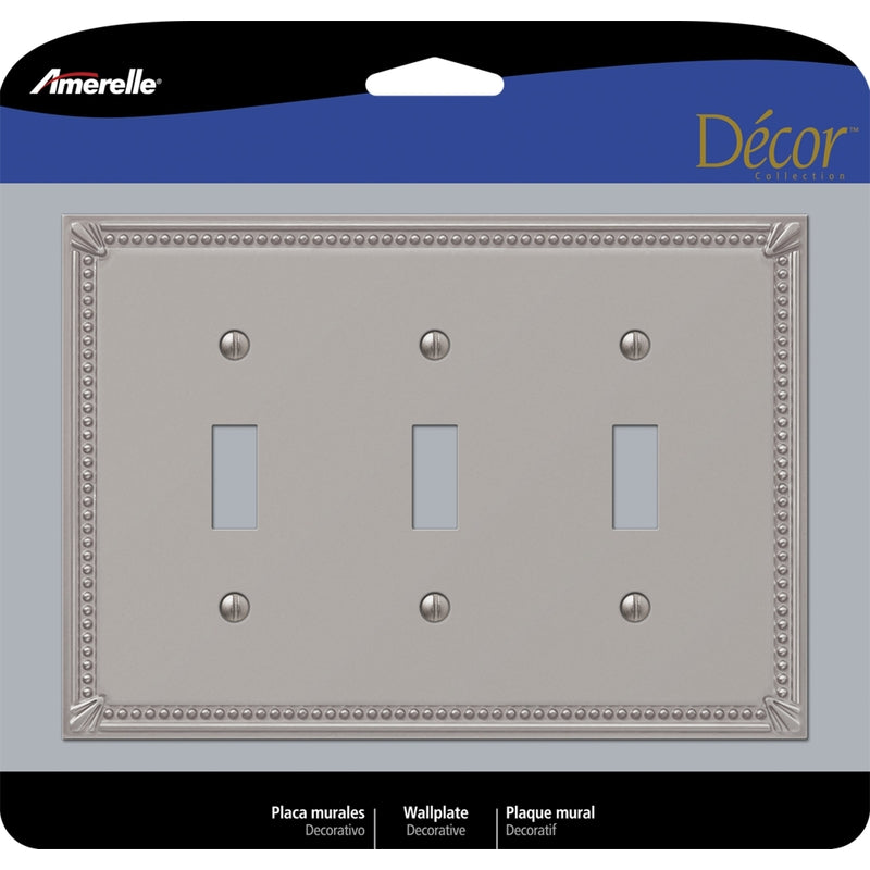 Amerelle Imperial Bead Brushed Nickel Gray 3 gang Metal Toggle Wall Plate 1 pk