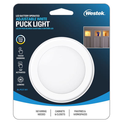 Amertac White Battery Powered LED Puck Light 1 pk