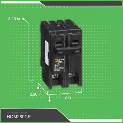 Square D HomeLine 80 amps Plug In 2-Pole Circuit Breaker