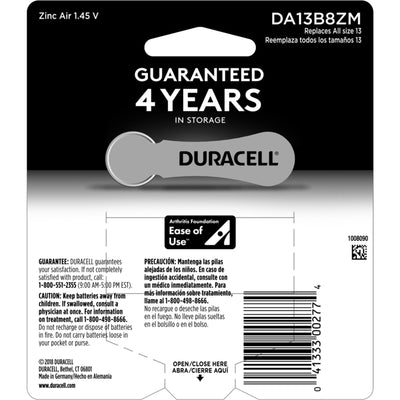 Duracell Zinc Air 13 1.4 V 300 Ah Hearing Aid Battery 8 pk