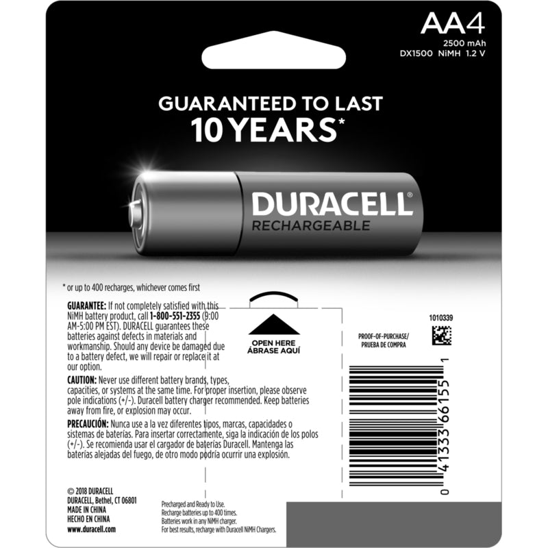 Duracell NiMH AA 1.2 V 2.5 Ah Rechargeable Battery DCNLAA4BCD 4 pk