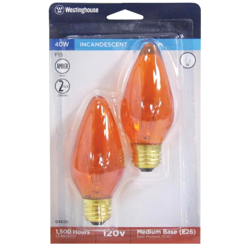 Westinghouse 40 W F15 Specialty Incandescent Bulb E26 (Medium) Amber 2 pk