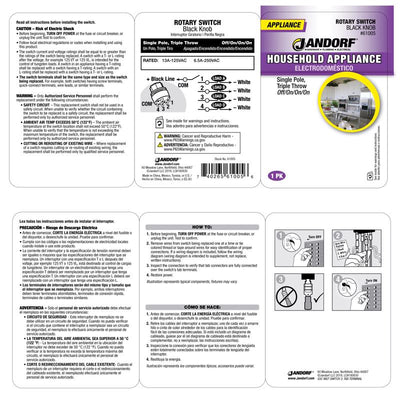 Jandorf 13 amps Single Pole Rotary Appliance Switch Black 1 pk