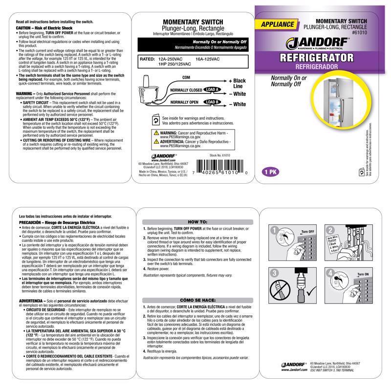 Jandorf 12 amps Momentary Appliance Switch White 1 pk