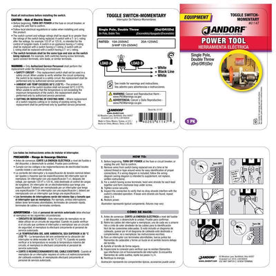 Jandorf 20 amps Single Pole Toggle Power Tool Switch Silver 1 pk