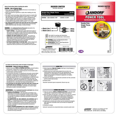 Jandorf 20 amps Double Pole Rocker Power Tool Switch Black 1 pk