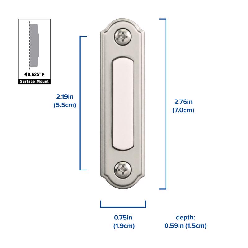 Heath Zenith Satin Nickel Silver Metal Wired Pushbutton Doorbell