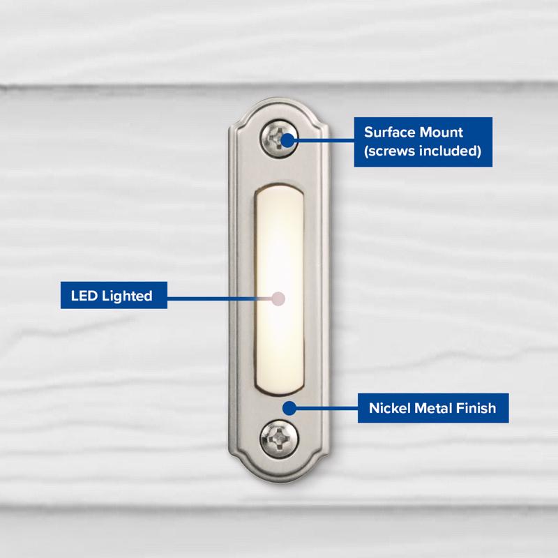 Heath Zenith Satin Nickel Silver Metal Wired Pushbutton Doorbell