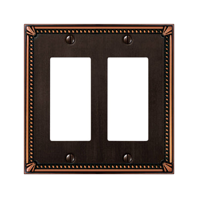 Amerelle Imperial Bead Aged Bronze Brown 2 gang Die-Cast Metal Rocker Wall Plate 1 pk