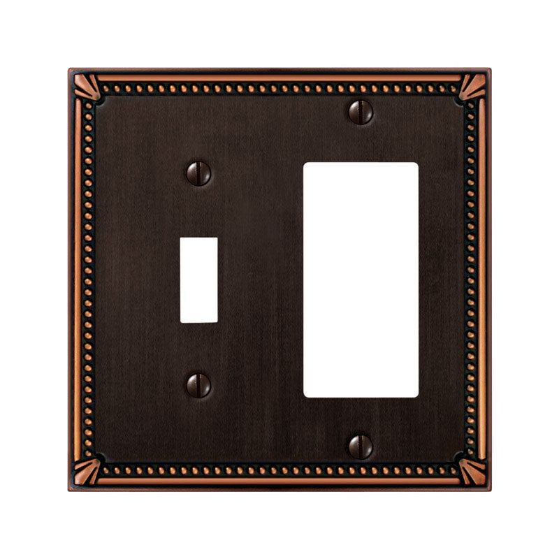 Amerelle Imperial Bead Aged Bronze Bronze 2 gang Die-Cast Metal Toggle Wall Plate 1 pk