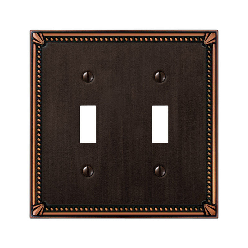 Amerelle Imperial Bead Aged Bronze Bronze 2 gang Die-Cast Metal Toggle Wall Plate 1 pk