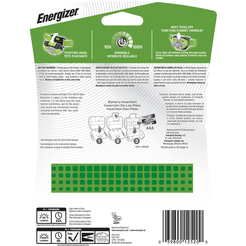 Energizer Vision HD + 250 lm Green LED Headlight AAA Battery