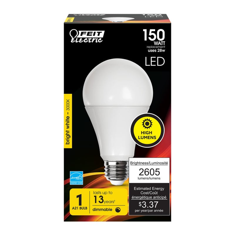 Feit Electric A21 E26 (Medium) LED Bulb Bright White 150 Watt Equivalence 1 pk