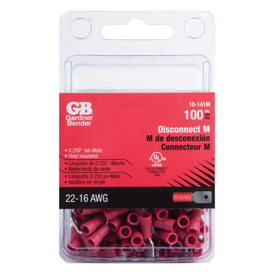 Gardner Bender 22-16 Ga. Insulated Wire Male Disconnect Red 100 pk