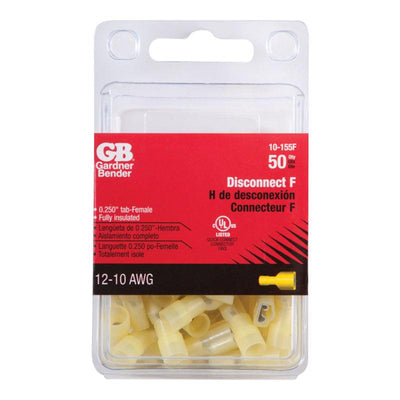 Gardner Bender 12-10 Ga. Insulated Wire Female Disconnect Yellow 50 pk