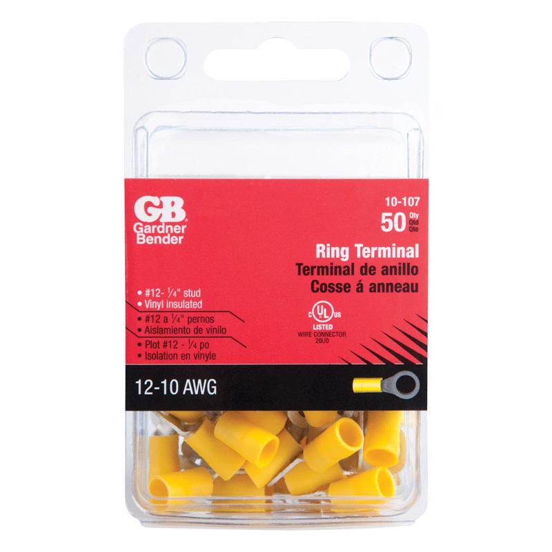 Gardner Bender 12-10 Ga. Insulated Wire Ring Terminal Yellow 50 pk