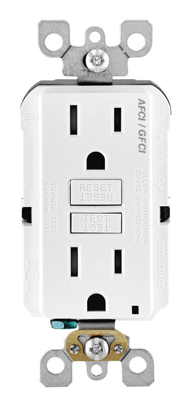 Leviton 15 amps 125 V White AFCI/GFCI Dual Function Outlet 5-15R 1 pk