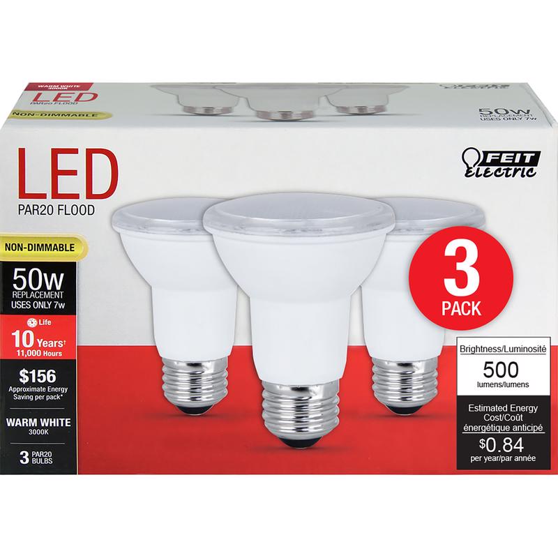 Feit Electric PAR20 E26 (Medium) LED Bulb Warm White 50 Watt Equivalence 3 pk