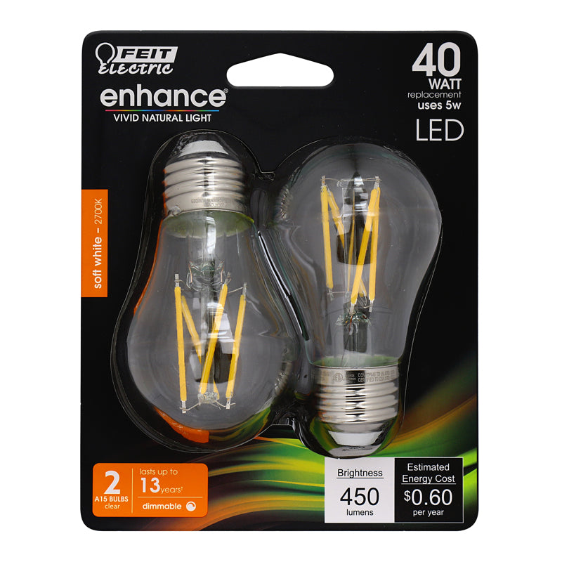 Feit Electric Performance A15 E26 (Medium) LED Bulb Soft White 40 Watt Equivalence 2 pk